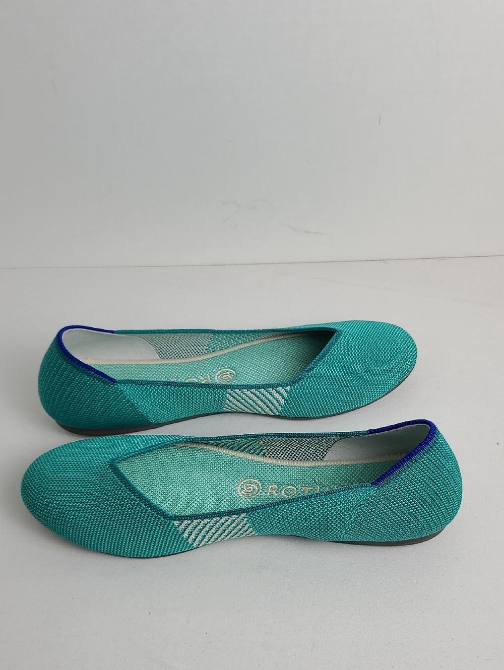 Rothy's The Flat In Calypso Teal Aqua Turquoise Round Toe Slip In Ballet Shoe - Picture 7 of 16